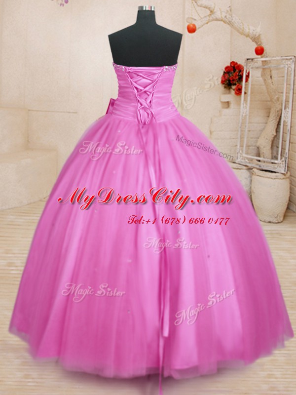 Lilac Sleeveless Beading and Bowknot Floor Length 15 Quinceanera Dress