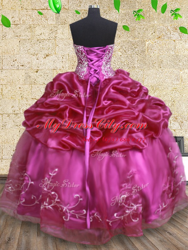 Fine Pick Ups Ball Gowns Quinceanera Gowns Fuchsia Strapless Organza Sleeveless Floor Length Lace Up