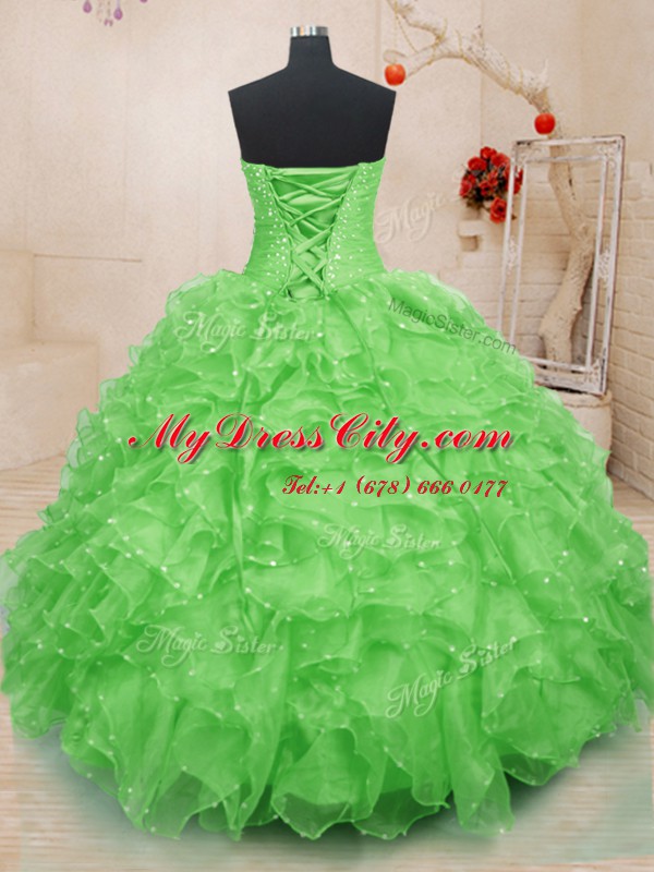 Dazzling Sweetheart Lace Up Beading and Ruffles and Hand Made Flower Quinceanera Dress Sleeveless