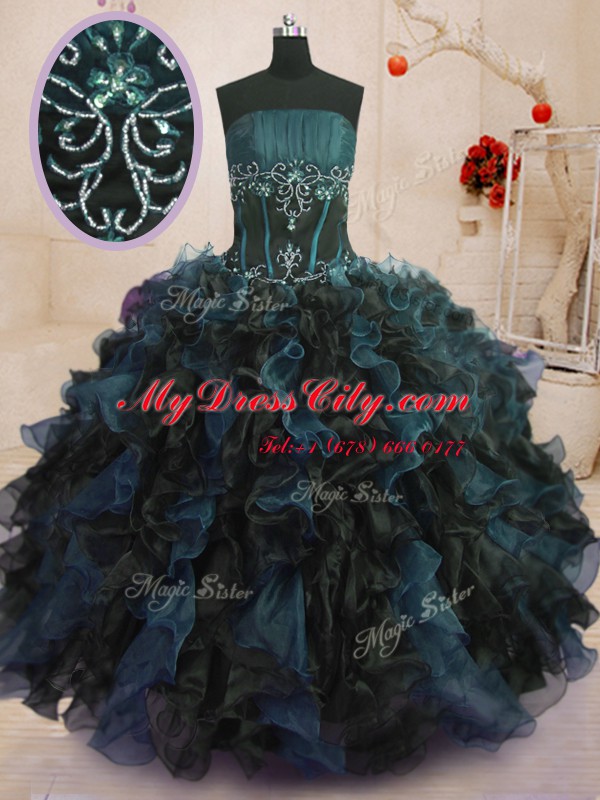 Fabulous Ball Gowns Quinceanera Gowns Multi-color Strapless Organza Sleeveless Floor Length Lace Up