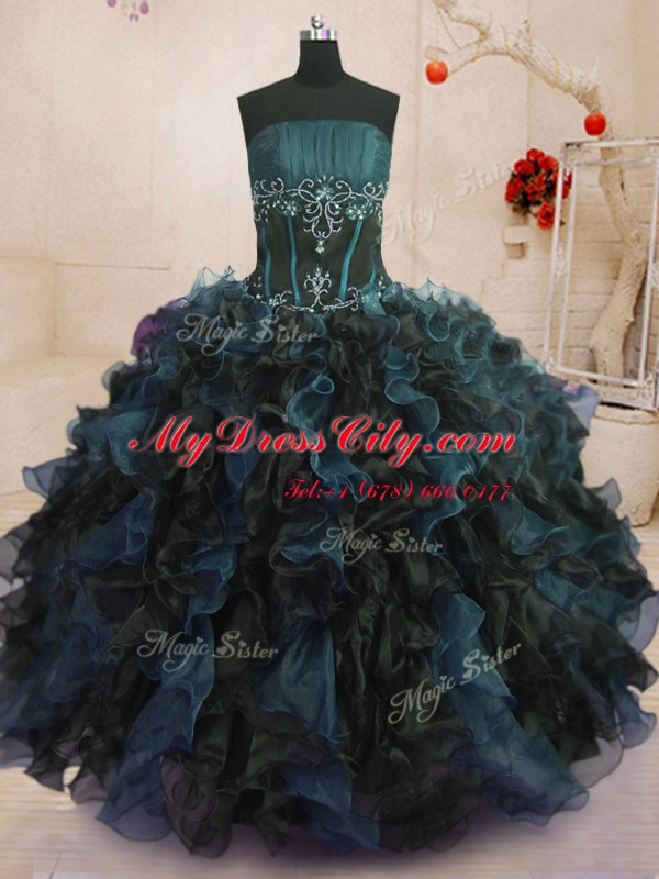 Fabulous Ball Gowns Quinceanera Gowns Multi-color Strapless Organza Sleeveless Floor Length Lace Up