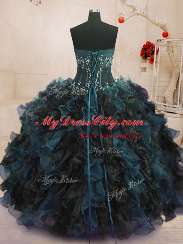 Fabulous Ball Gowns Quinceanera Gowns Multi-color Strapless Organza Sleeveless Floor Length Lace Up