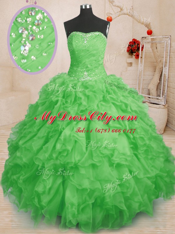 Excellent Floor Length Vestidos de Quinceanera Organza Sleeveless Beading and Ruffles and Ruching