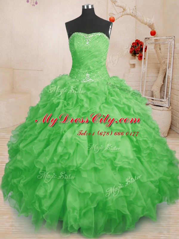 Excellent Floor Length Vestidos de Quinceanera Organza Sleeveless Beading and Ruffles and Ruching