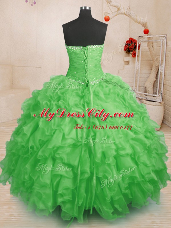 Excellent Floor Length Vestidos de Quinceanera Organza Sleeveless Beading and Ruffles and Ruching