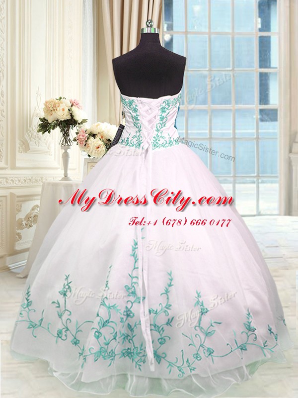 Customized White Sleeveless Embroidery and Sashes ribbons Floor Length Vestidos de Quinceanera