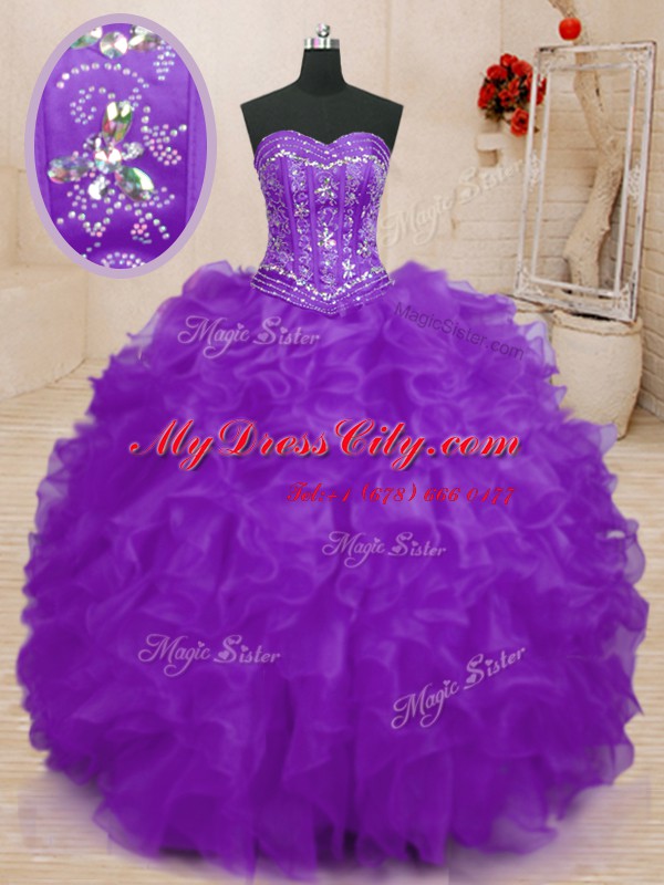 Sweetheart Sleeveless Lace Up Vestidos de Quinceanera Purple Organza