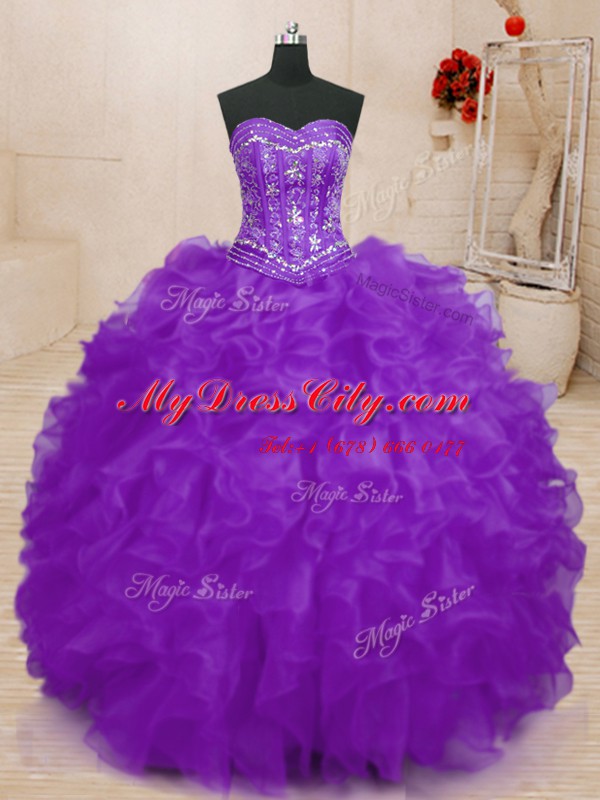 Sweetheart Sleeveless Lace Up Vestidos de Quinceanera Purple Organza