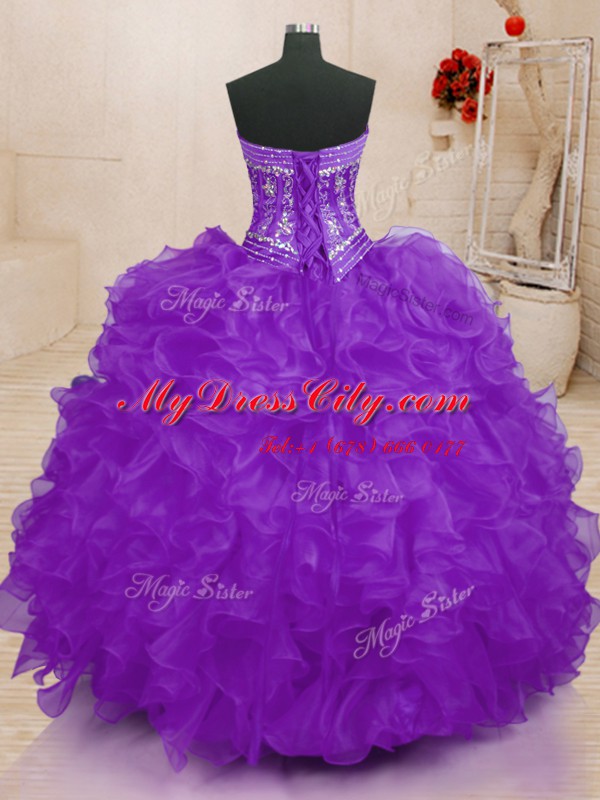 Sweetheart Sleeveless Lace Up Vestidos de Quinceanera Purple Organza