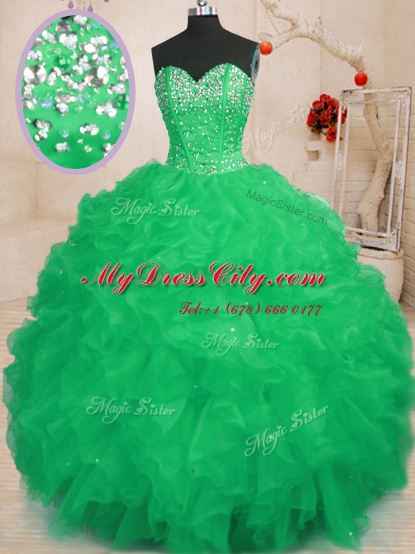 Turquoise Lace Up Sweet 16 Quinceanera Dress Beading and Ruffles Sleeveless Floor Length