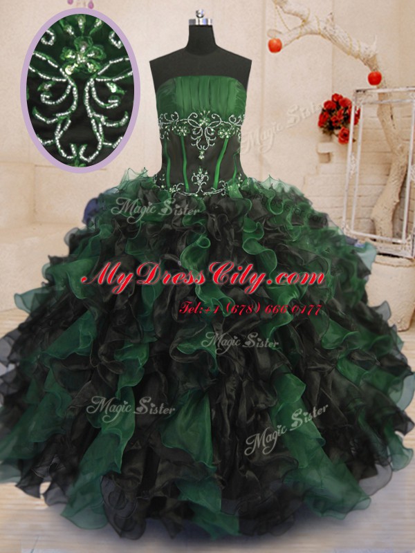 Fantastic Ball Gowns Sweet 16 Dresses Multi-color Strapless Organza Sleeveless Floor Length Lace Up