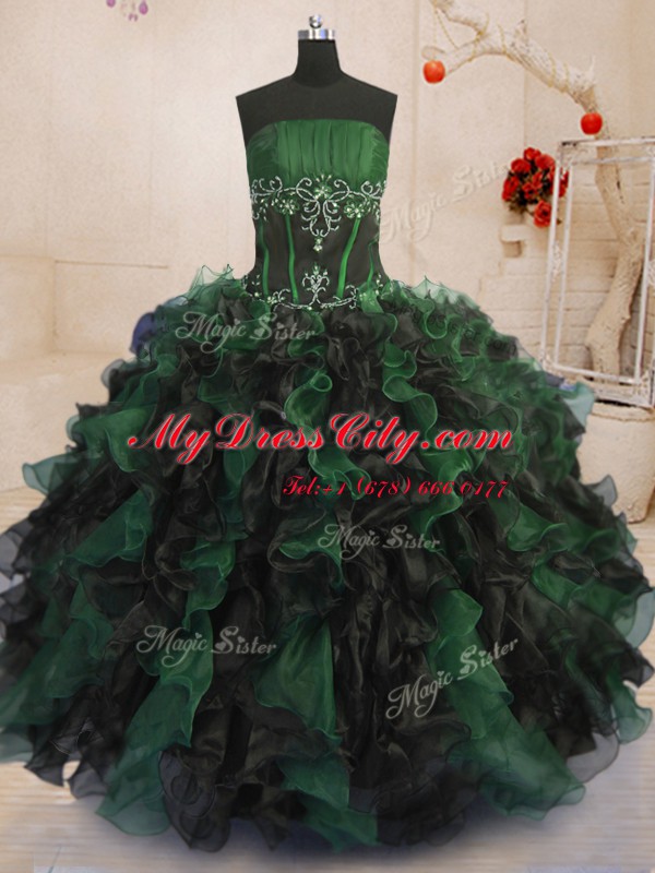 Fantastic Ball Gowns Sweet 16 Dresses Multi-color Strapless Organza Sleeveless Floor Length Lace Up