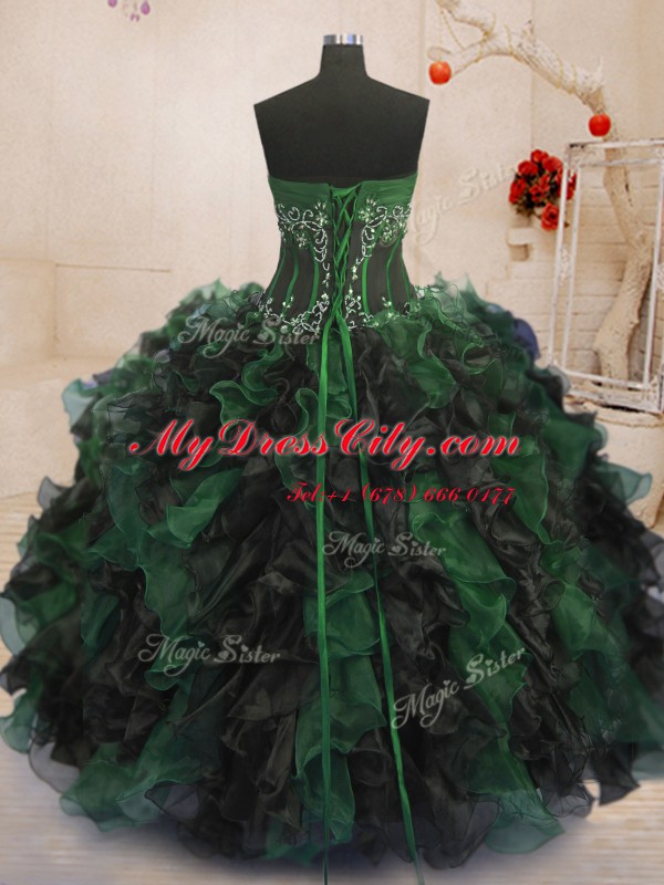 Fantastic Ball Gowns Sweet 16 Dresses Multi-color Strapless Organza Sleeveless Floor Length Lace Up