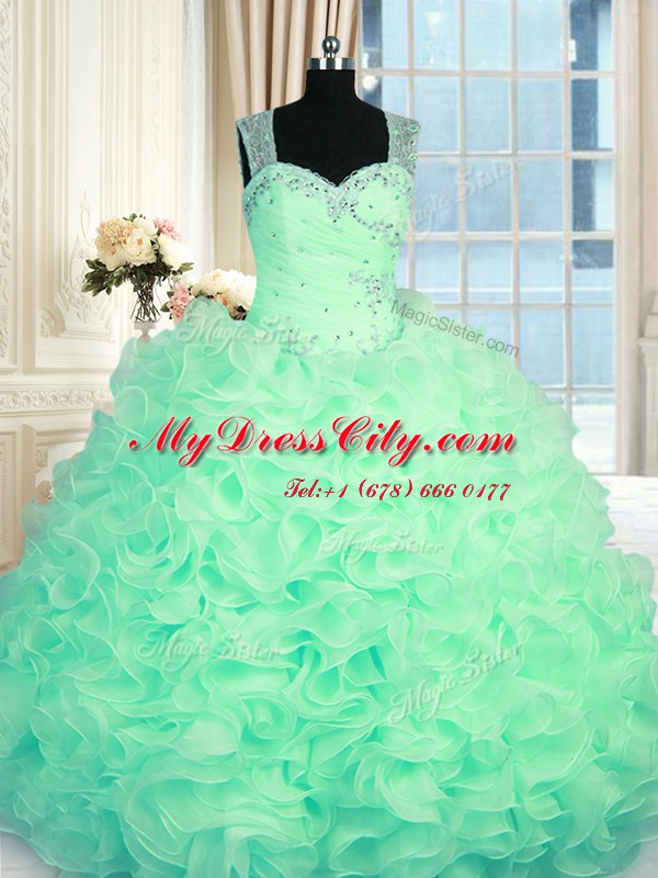 Beading and Ruffles Sweet 16 Quinceanera Dress Apple Green Zipper Sleeveless Floor Length