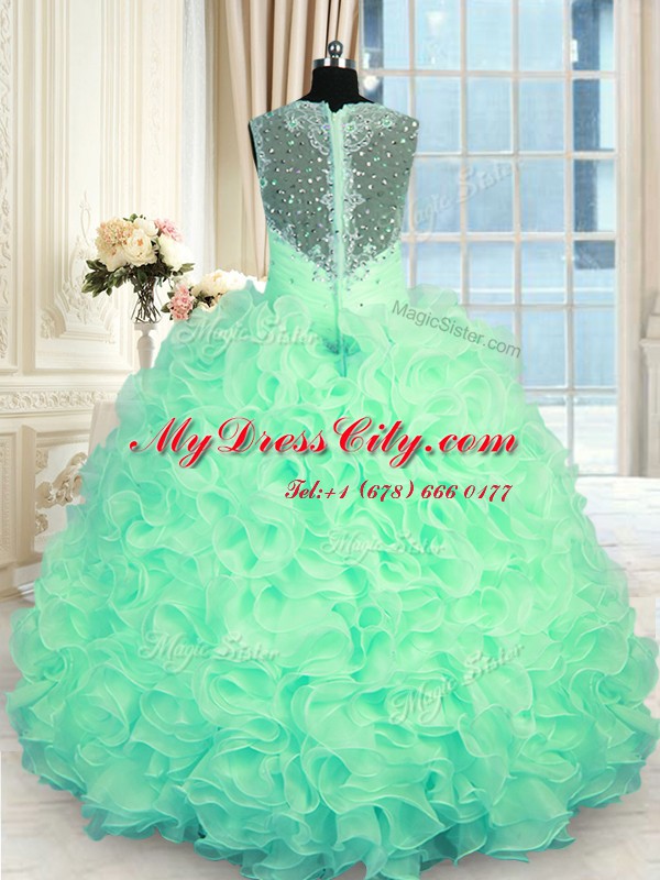 Beading and Ruffles Sweet 16 Quinceanera Dress Apple Green Zipper Sleeveless Floor Length