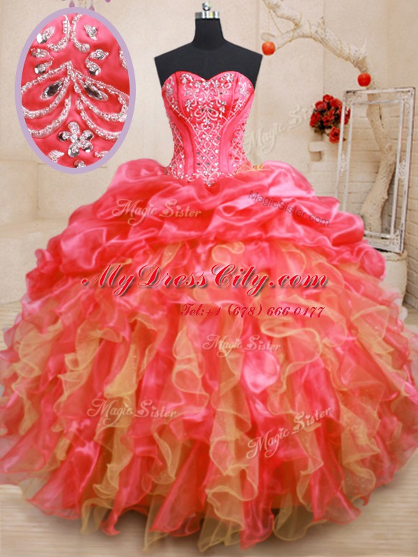 Red Quinceanera Dress Military Ball and Sweet 16 and Quinceanera and For with Beading and Ruffles Sweetheart Sleeveless Lace Up