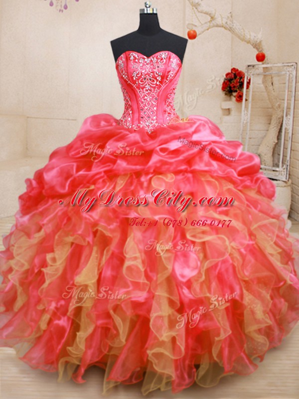 Red Quinceanera Dress Military Ball and Sweet 16 and Quinceanera and For with Beading and Ruffles Sweetheart Sleeveless Lace Up