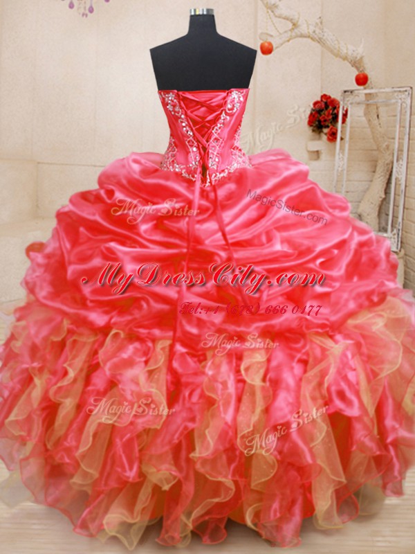 Red Quinceanera Dress Military Ball and Sweet 16 and Quinceanera and For with Beading and Ruffles Sweetheart Sleeveless Lace Up