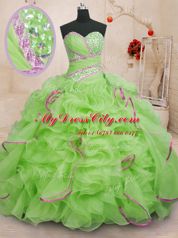 Custom Designed Sleeveless Organza Brush Train Lace Up Sweet 16 Dress for Military Ball and Sweet 16 and Quinceanera