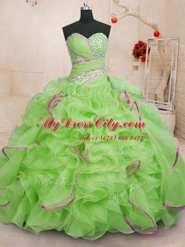 Custom Designed Sleeveless Organza Brush Train Lace Up Sweet 16 Dress for Military Ball and Sweet 16 and Quinceanera