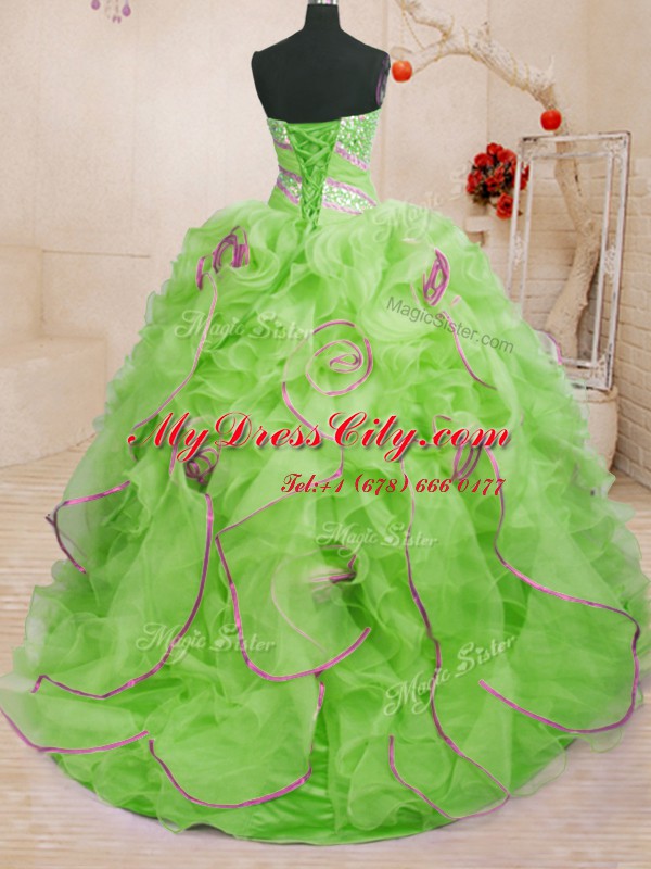 Custom Designed Sleeveless Organza Brush Train Lace Up Sweet 16 Dress for Military Ball and Sweet 16 and Quinceanera