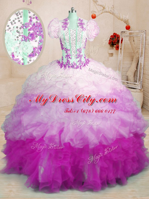 Luxury Sweetheart Sleeveless Brush Train Lace Up Ball Gown Prom Dress Multi-color Organza