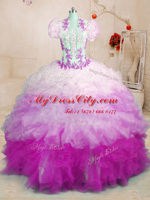 Luxury Sweetheart Sleeveless Brush Train Lace Up Ball Gown Prom Dress Multi-color Organza