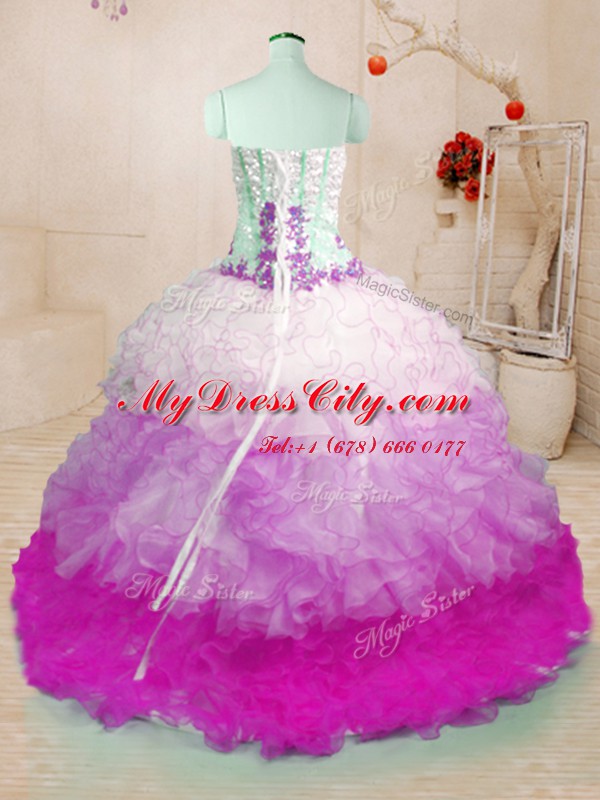 Luxury Sweetheart Sleeveless Brush Train Lace Up Ball Gown Prom Dress Multi-color Organza