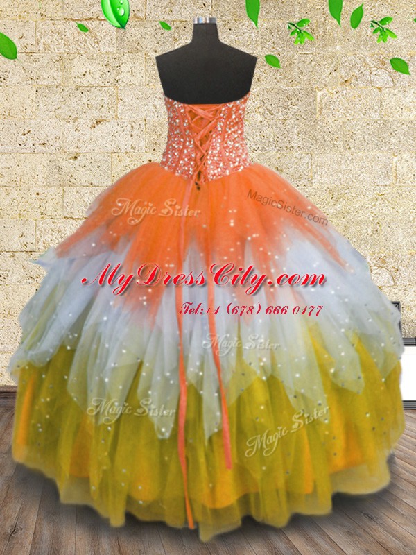 Exceptional Multi-color Sweetheart Neckline Beading and Ruffles and Sequins Vestidos de Quinceanera Sleeveless Lace Up