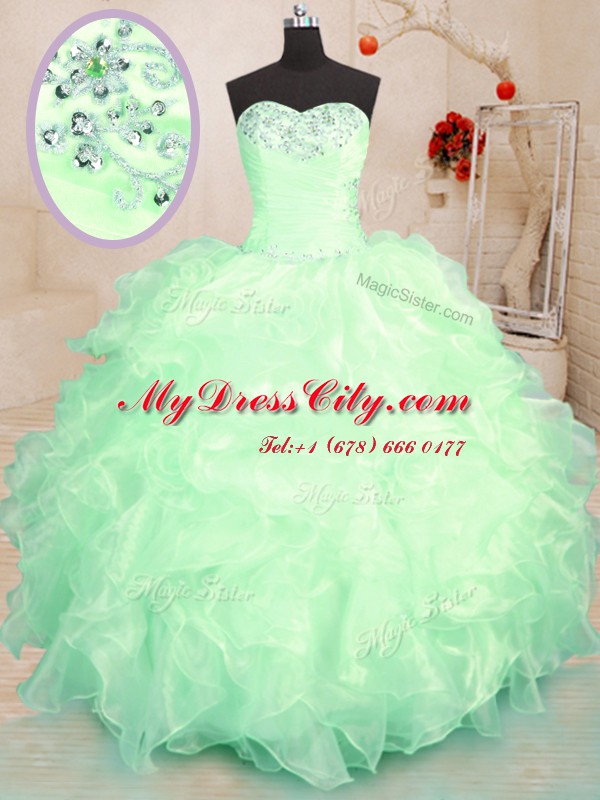 Custom Made Ball Gowns Sweetheart Sleeveless Organza Floor Length Lace Up Beading and Ruffles Ball Gown Prom Dress