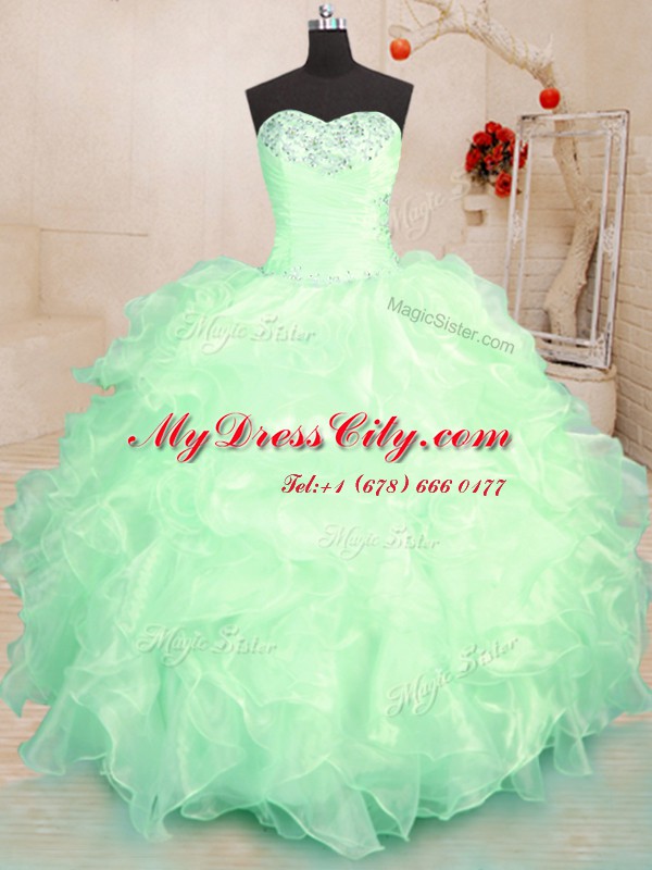 Custom Made Ball Gowns Sweetheart Sleeveless Organza Floor Length Lace Up Beading and Ruffles Ball Gown Prom Dress