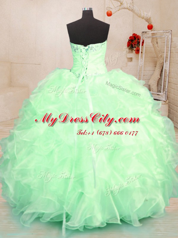 Custom Made Ball Gowns Sweetheart Sleeveless Organza Floor Length Lace Up Beading and Ruffles Ball Gown Prom Dress