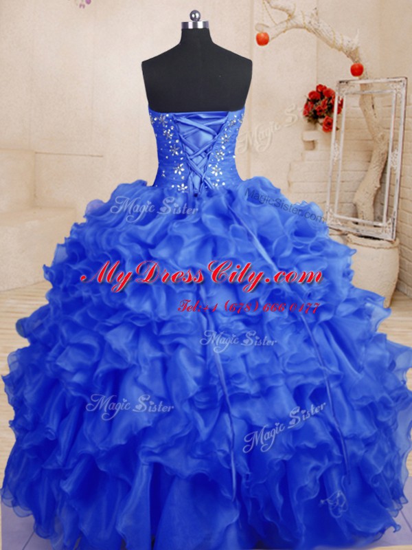 Admirable Sleeveless Beading and Ruffles Lace Up Vestidos de Quinceanera