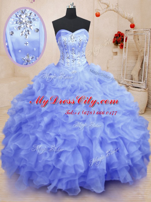 Hot Selling Light Blue Quinceanera Gown Military Ball and Sweet 16 and Quinceanera and For with Beading and Ruffles Sweetheart Sleeveless Lace Up