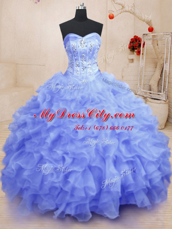 Hot Selling Light Blue Quinceanera Gown Military Ball and Sweet 16 and Quinceanera and For with Beading and Ruffles Sweetheart Sleeveless Lace Up