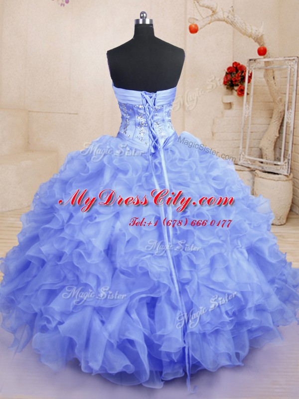 Hot Selling Light Blue Quinceanera Gown Military Ball and Sweet 16 and Quinceanera and For with Beading and Ruffles Sweetheart Sleeveless Lace Up