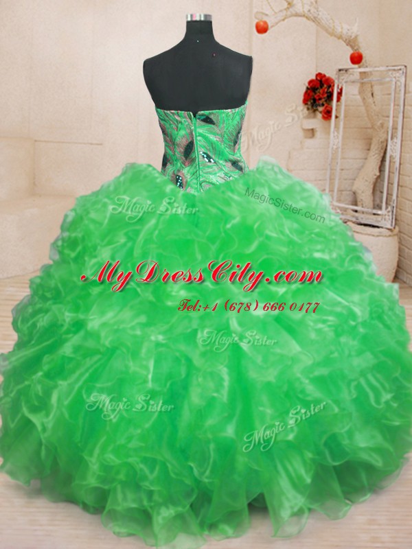 Pretty Green Sweetheart Neckline Beading and Appliques and Ruffles Quinceanera Dress Sleeveless Zipper