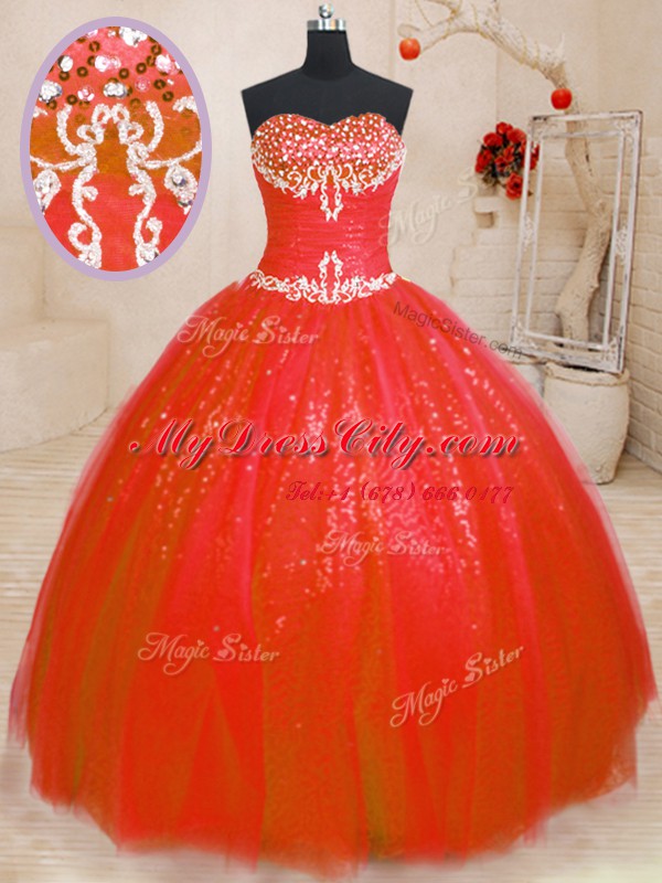 Traditional Floor Length Ball Gowns Sleeveless Red Sweet 16 Dresses Lace Up