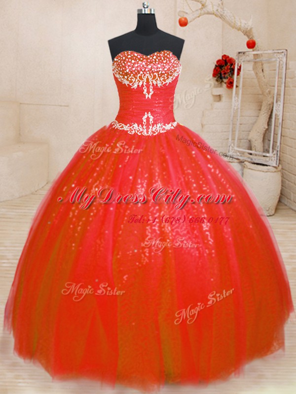 Traditional Floor Length Ball Gowns Sleeveless Red Sweet 16 Dresses Lace Up