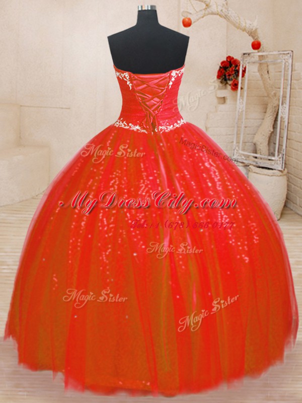 Traditional Floor Length Ball Gowns Sleeveless Red Sweet 16 Dresses Lace Up