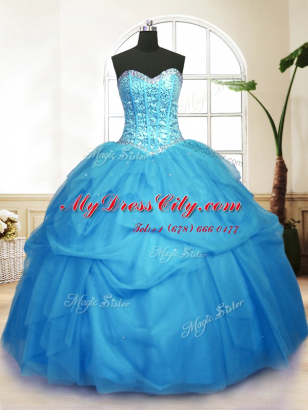 Sequins Pick Ups Floor Length Ball Gowns Sleeveless Baby Blue Vestidos de Quinceanera Lace Up