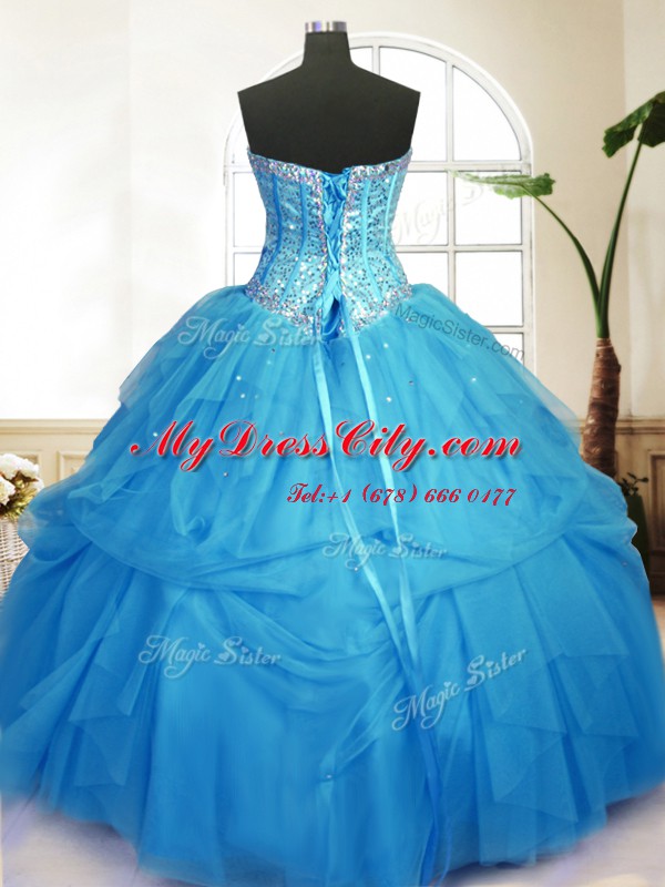 Sequins Pick Ups Floor Length Ball Gowns Sleeveless Baby Blue Vestidos de Quinceanera Lace Up