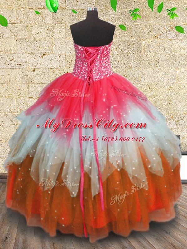 Comfortable Multi-color Ball Gowns Beading and Ruffles and Ruffled Layers Sweet 16 Dresses Lace Up Tulle Sleeveless Floor Length