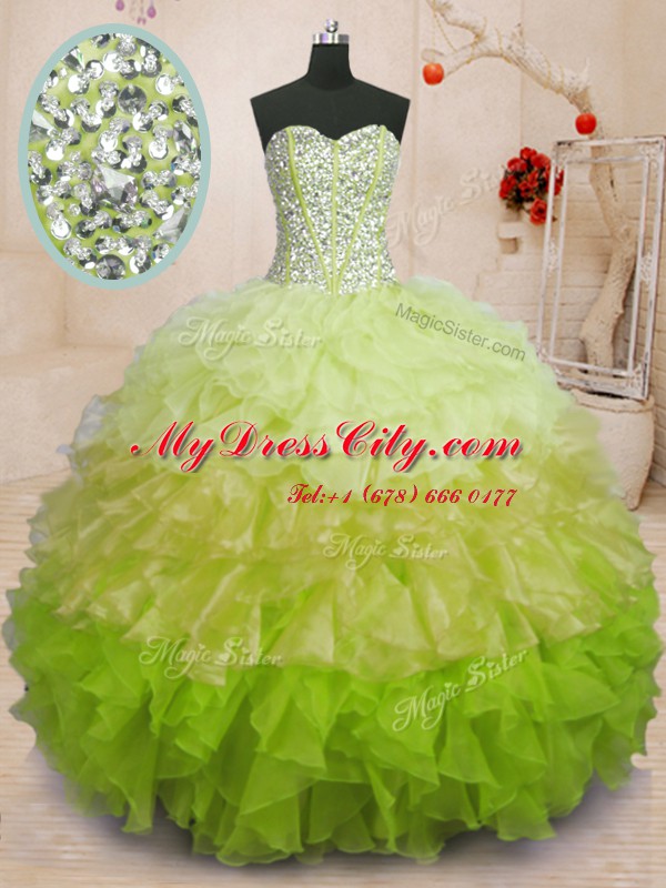 Sleeveless Floor Length Beading and Ruffles Lace Up 15th Birthday Dress with Multi-color