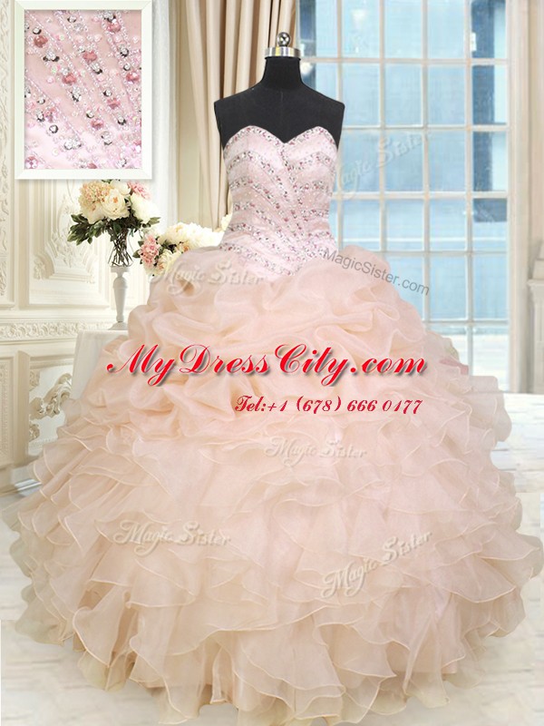 Sleeveless Beading and Ruffles Lace Up Sweet 16 Dresses