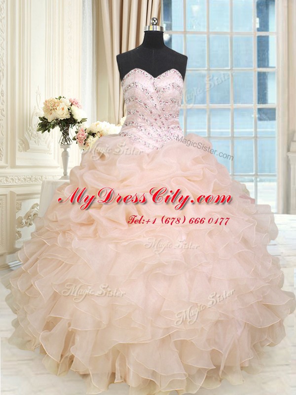 Sleeveless Beading and Ruffles Lace Up Sweet 16 Dresses