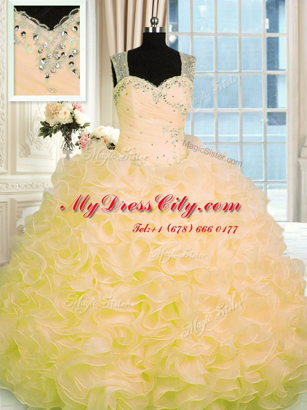 Romantic Sleeveless Beading and Ruffles Zipper 15 Quinceanera Dress