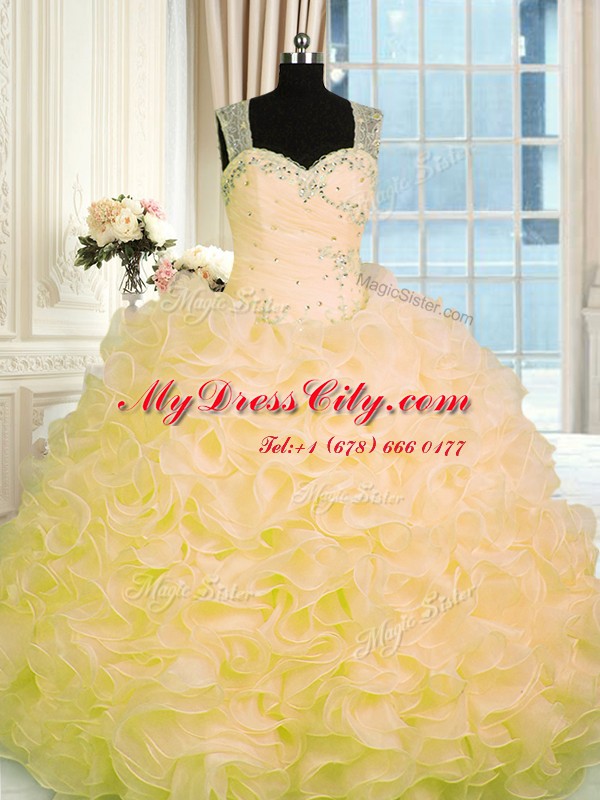 Romantic Sleeveless Beading and Ruffles Zipper 15 Quinceanera Dress