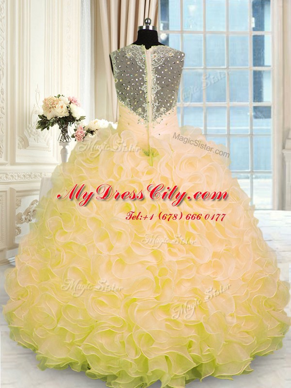 Romantic Sleeveless Beading and Ruffles Zipper 15 Quinceanera Dress