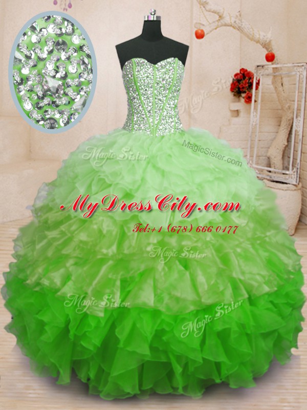 Multi-color Sweetheart Lace Up Beading and Ruffles Ball Gown Prom Dress Sleeveless